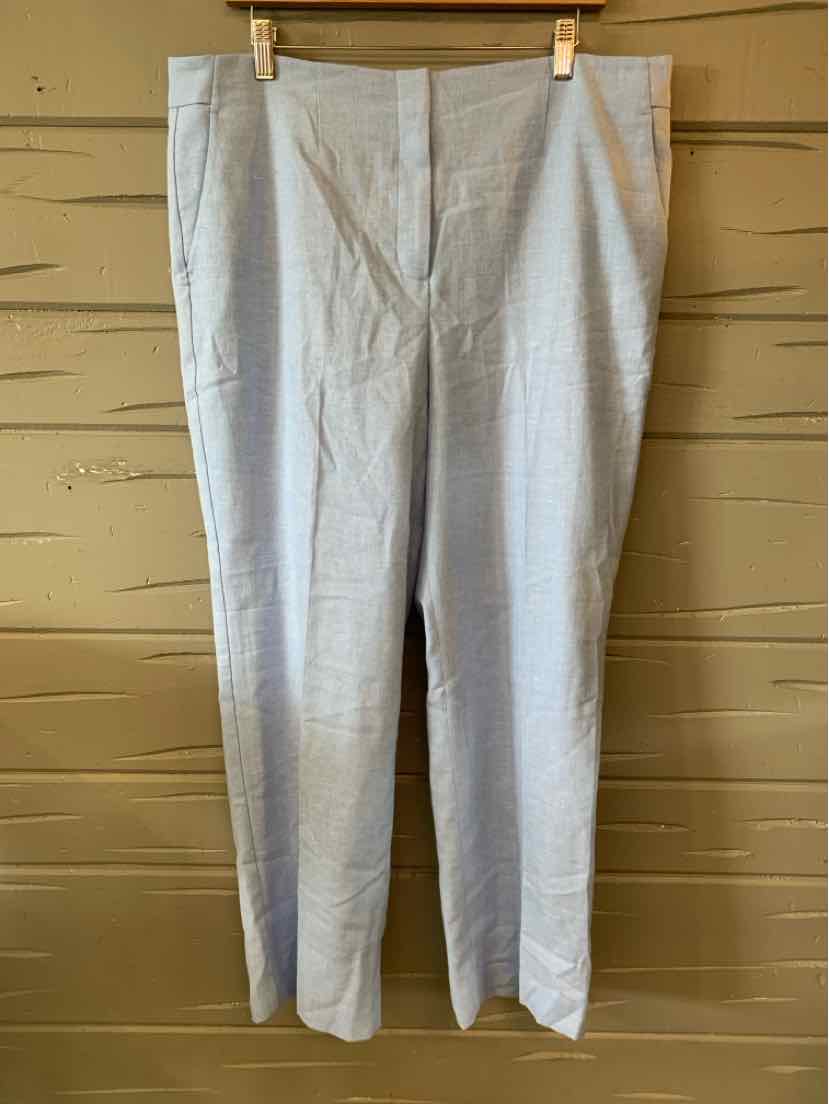 Light blue straight-leg trousers with flat front and side pockets, size 16P.