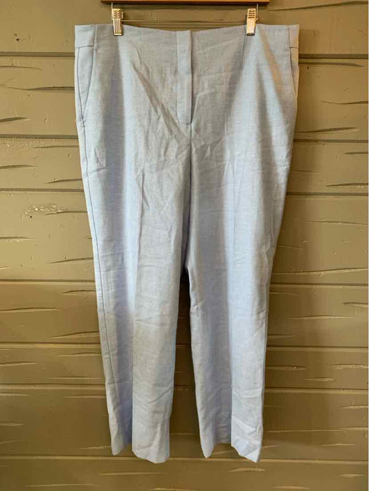 Light blue straight-leg trousers with flat front and side pockets, size 16P.