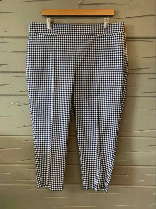 Black and white gingham patterned cropped pants with a straight leg and waistband.