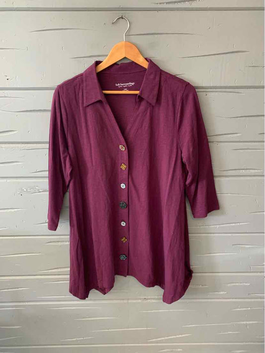 Long-sleeve button-up shirt in deep plum with a soft, lightweight fabric and relaxed fit.