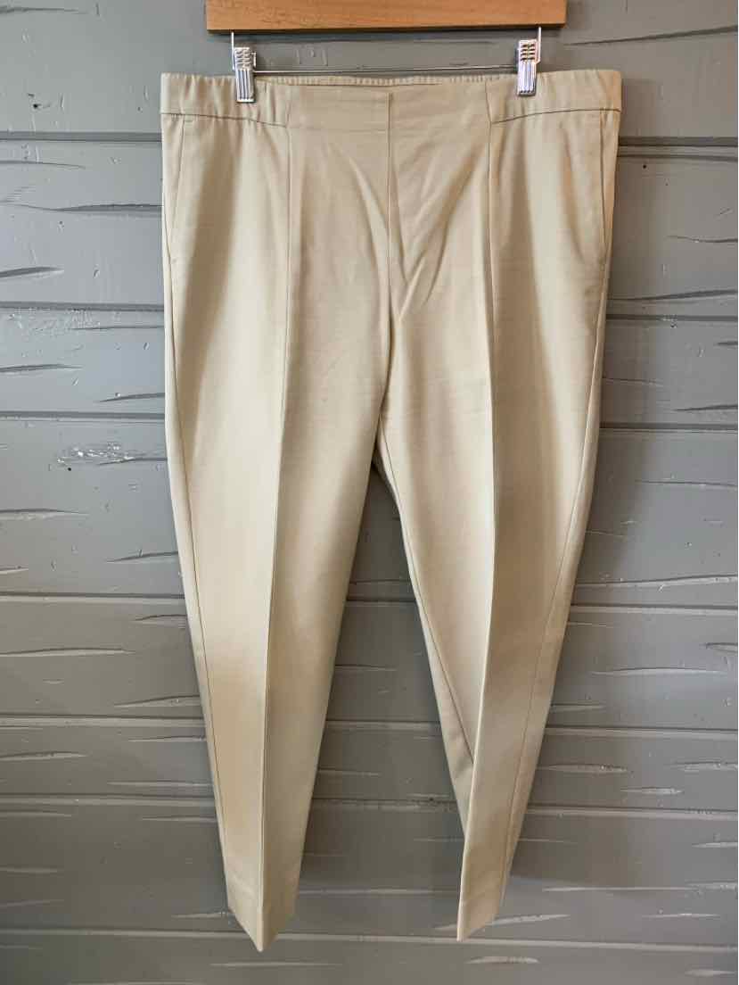 Beige tailored pants with a straight leg cut and flat front waistband, size 16.