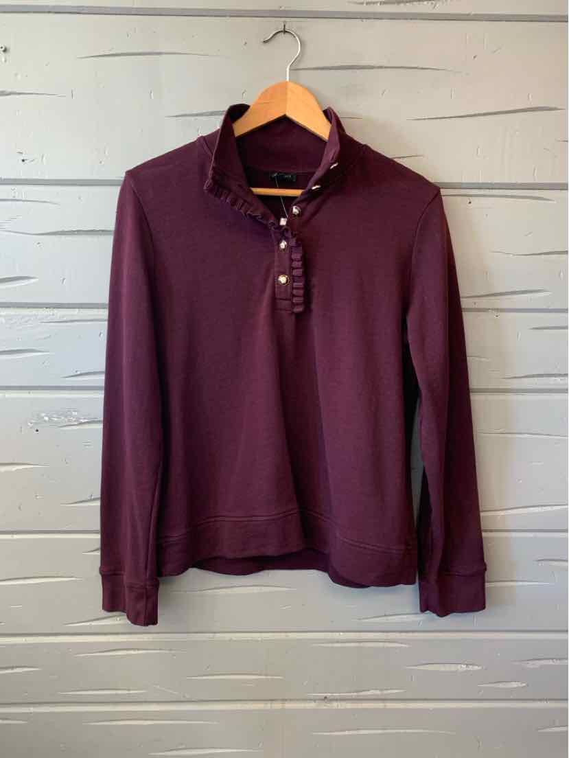 Women’s burgundy Talbots long-sleeve pullover with a collar and button-front neckline.