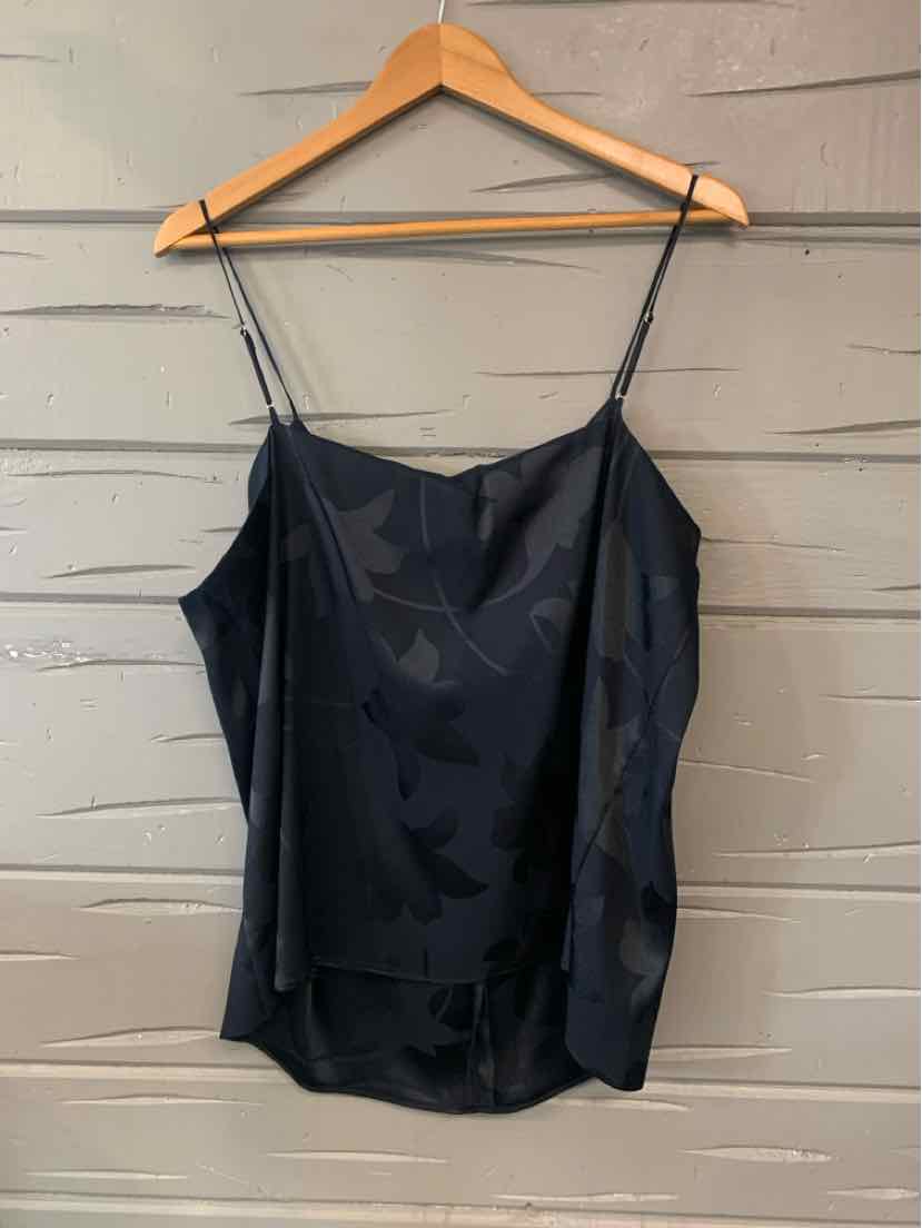 Black Calvin Klein floral print silk camisole with thin adjustable straps, size XL.