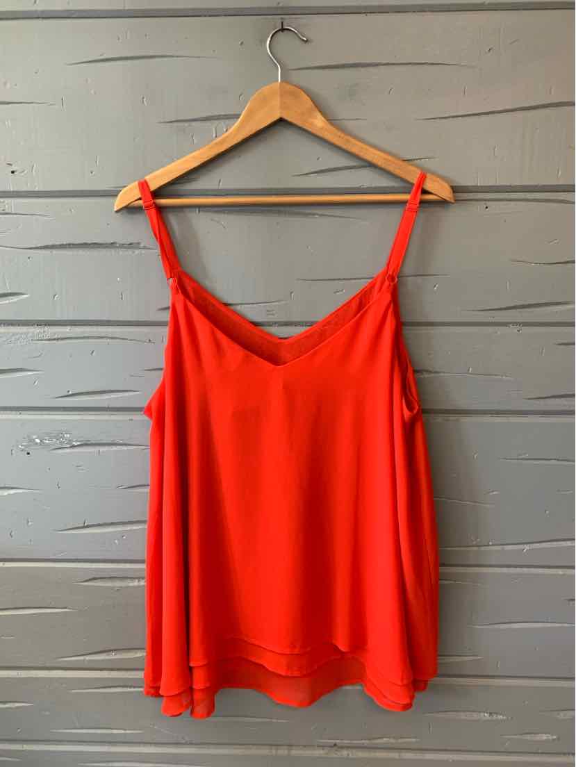 Bright red sleeveless camisole with thin adjustable straps and a flowy, lightweight fabric design.