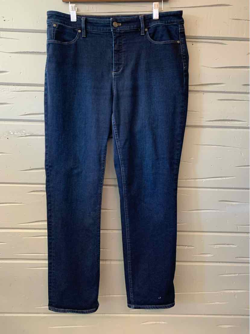 Dark blue straight-leg Talbots jeans with a classic five-pocket design and button closure.