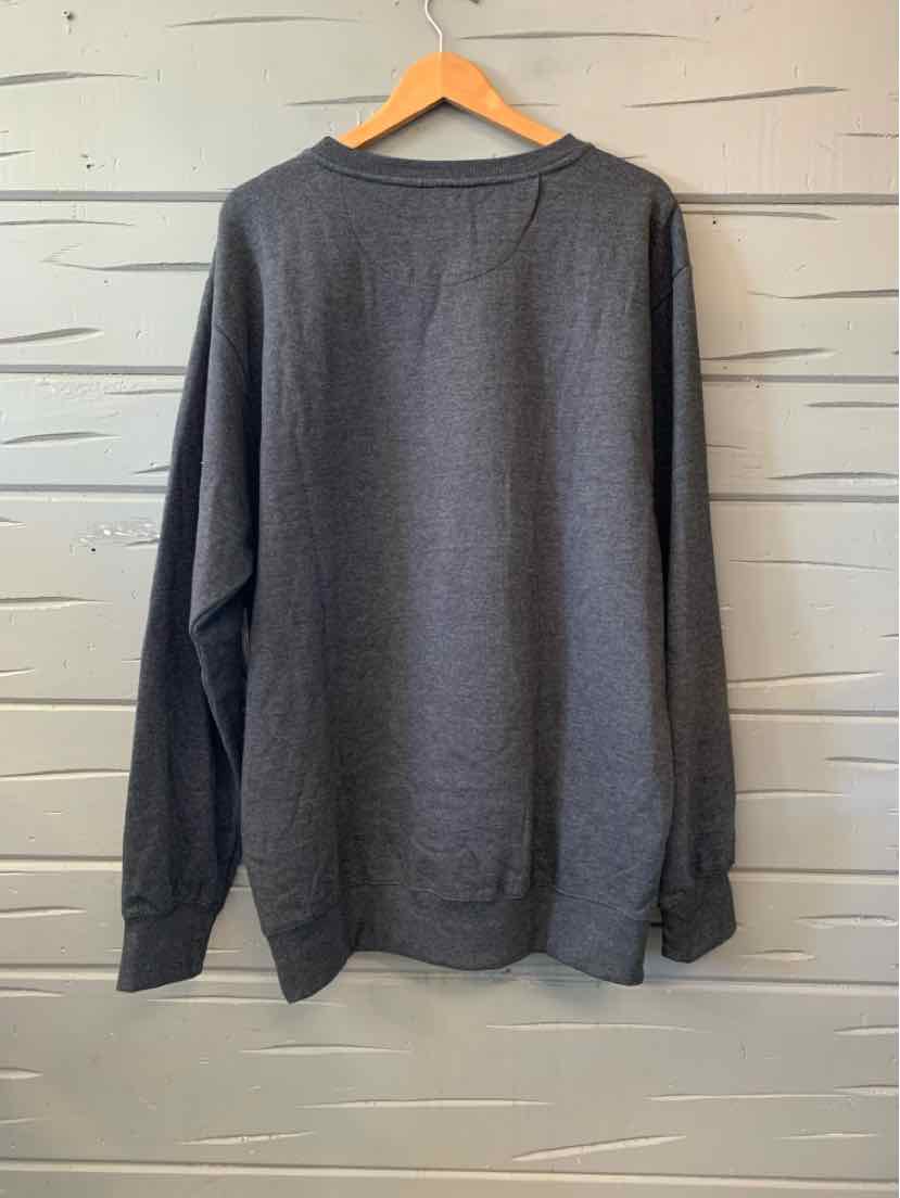 Charcoal gray long-sleeve T-shirt with a plain back, crew neck, and relaxed fit.