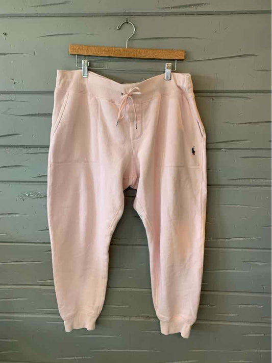 Light pink Ralph Lauren sweatpants with drawstring waist and ribbed cuffs, XL size.