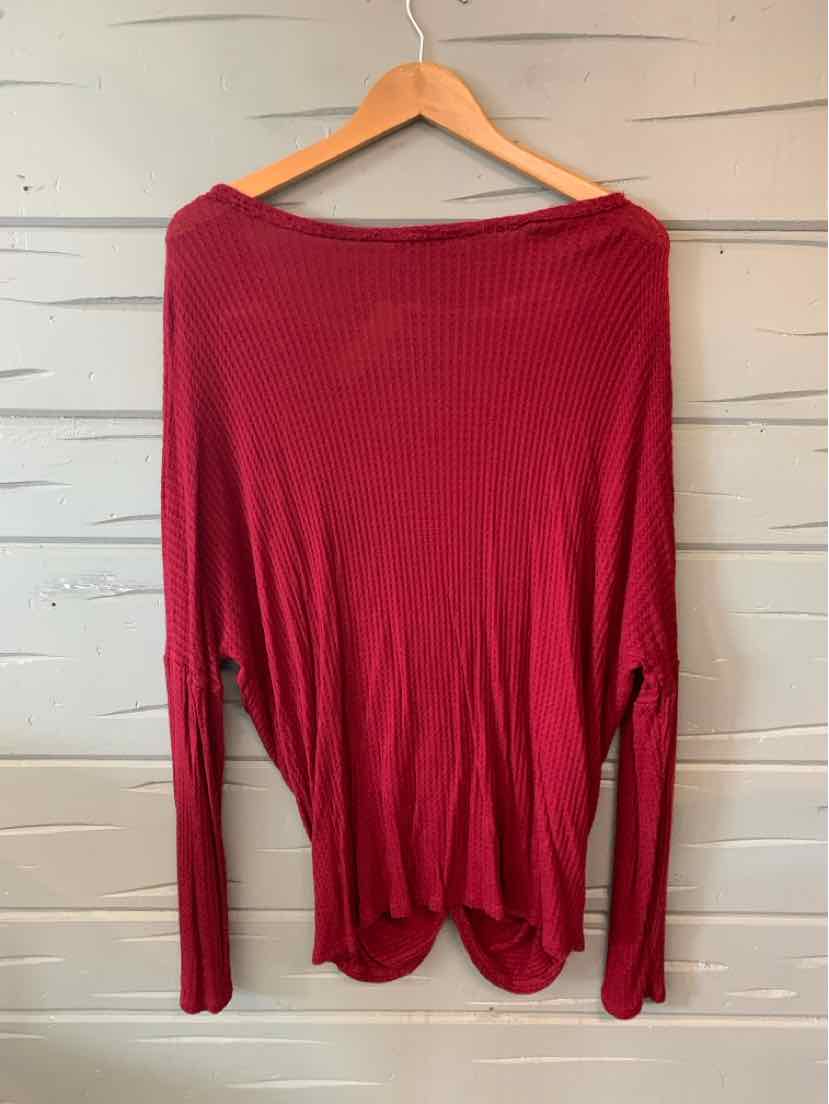 Long-sleeve deep red lightweight knit top with boat neckline, size XL.