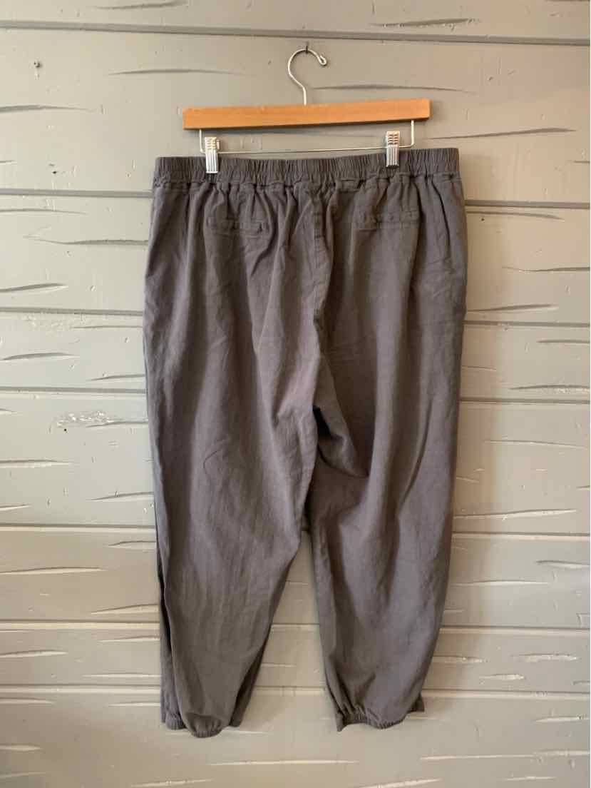 Gray relaxed-fit pants with elastic waistband and gathered ankle cuffs, size 2XL.
