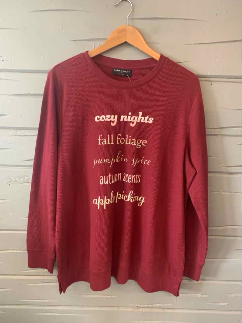 Long-sleeve burgundy sweatshirt with cozy fall-themed text in cream on front, relaxed fit.