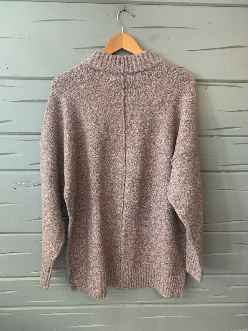 Burgundy knit sweater with high collar and long sleeves, textured fabric, size XL.