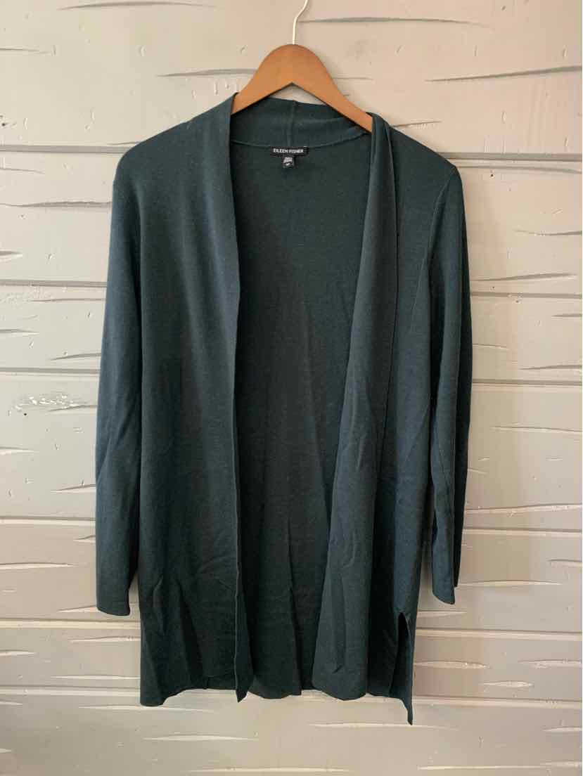 Long open-front cardigan in solid muted gray with lightweight, smooth fabric and relaxed fit.