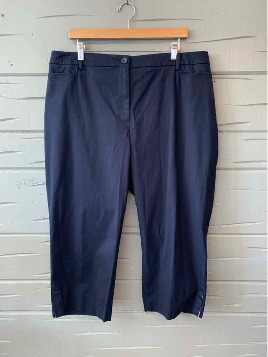 Navy blue straight-leg pants with front button and zipper closure, size 16W.