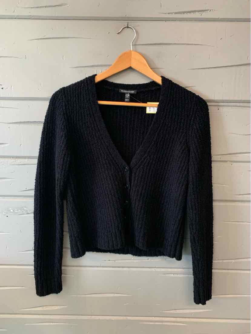 Black knitted V-neck cardigan with long sleeves and a cropped fit in size XS.