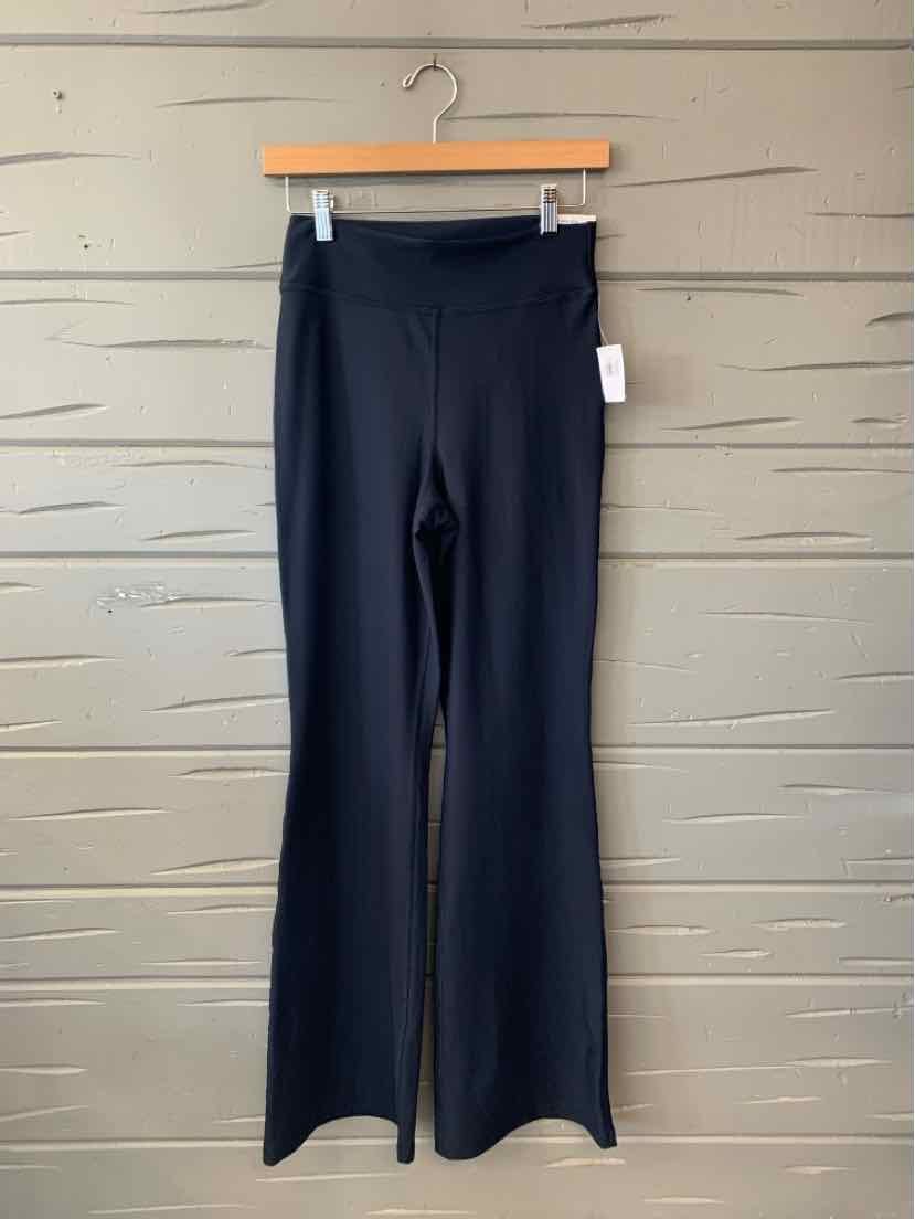 Dark navy Old Navy trousers with a straight, wide-leg cut and a visible waistband tag.