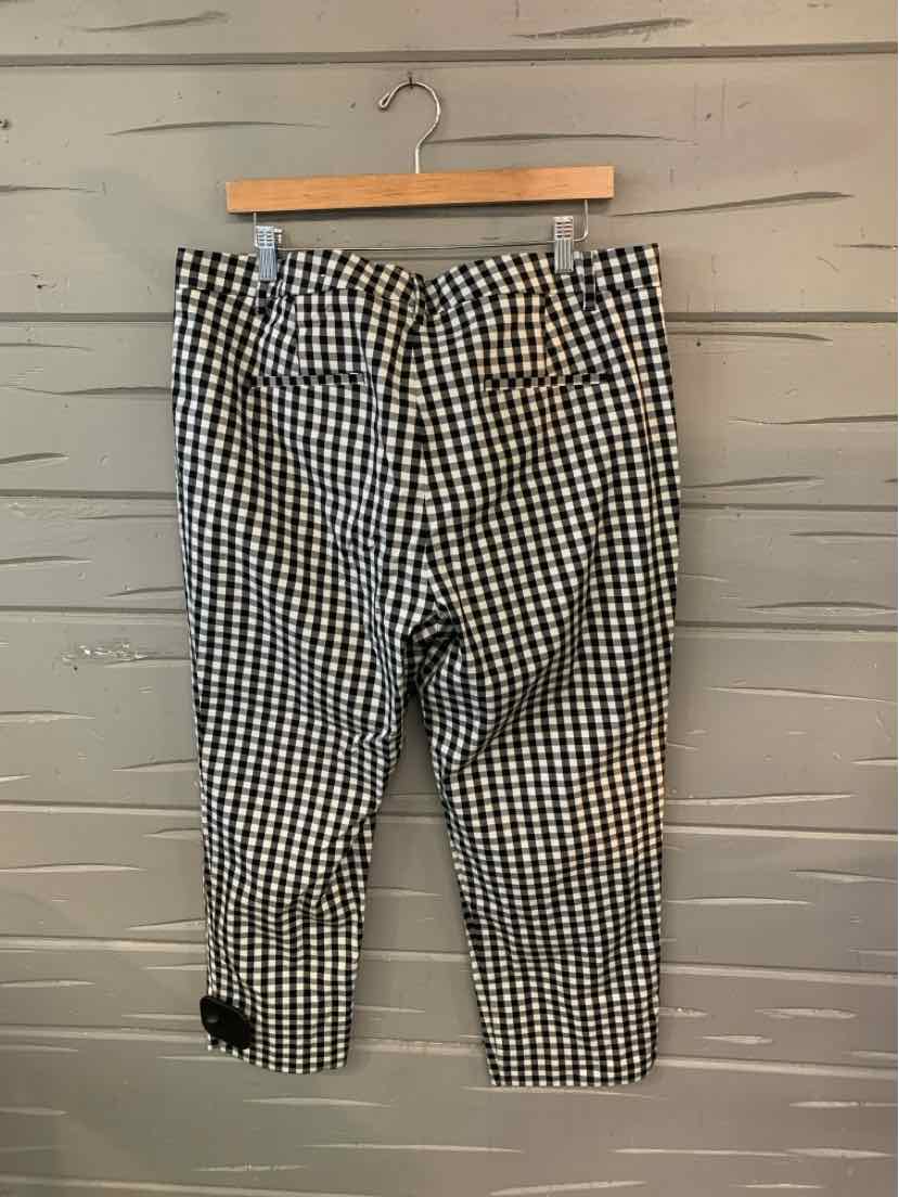 Black and white gingham high-waist pants with belt tie at waist, size 16.