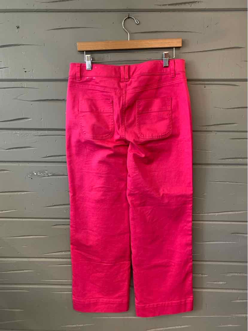 Bright pink straight-leg pants with belt loops and rear pockets, size 8P.