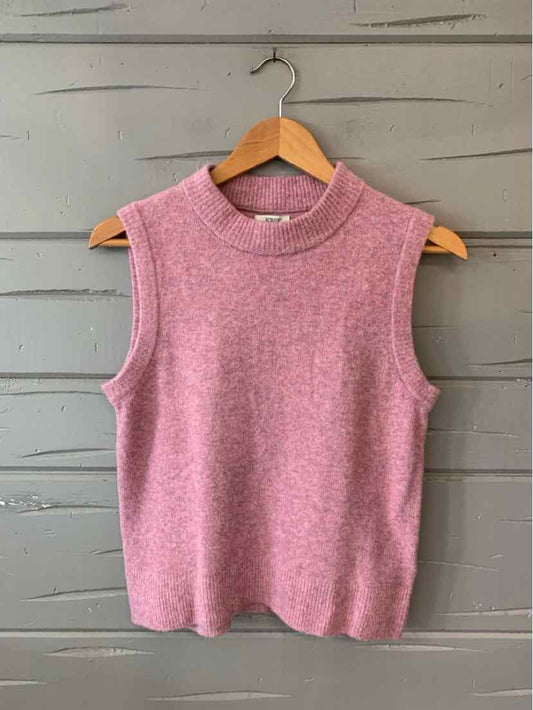 Lavender sleeveless knit top with mock neck, fitted silhouette, and soft texture.