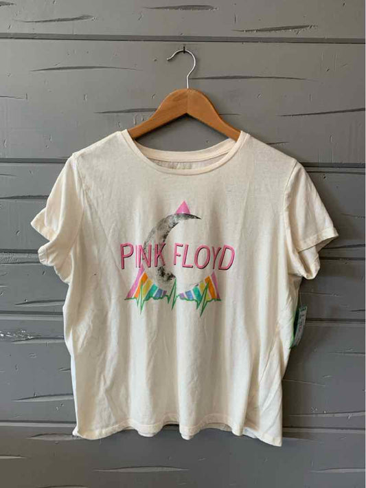 Cream-colored cotton T-shirt with Pink Floyd graphic and colorful geometric design, large size.