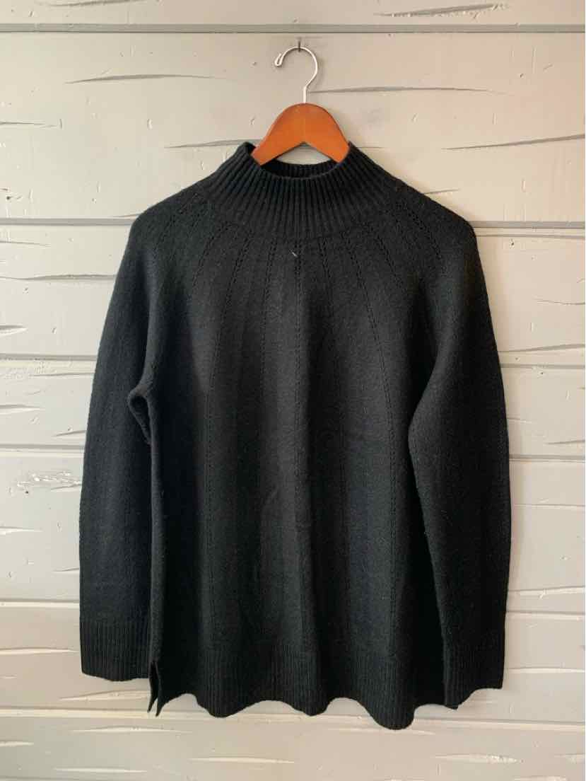 Black Talbots women's sweater with a ribbed mock neck, long sleeves, and a relaxed fit.