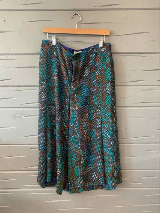 Teal snakeskin print midi skirt with button front and flowy fabric in size 10.