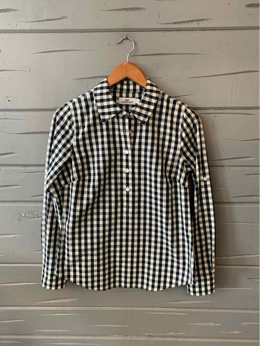 Black and white gingham long-sleeve button-up shirt with collar, size 4T.