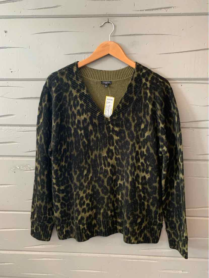 Womens long-sleeve leopard print cardigan in dark green and black, lightweight knit.
