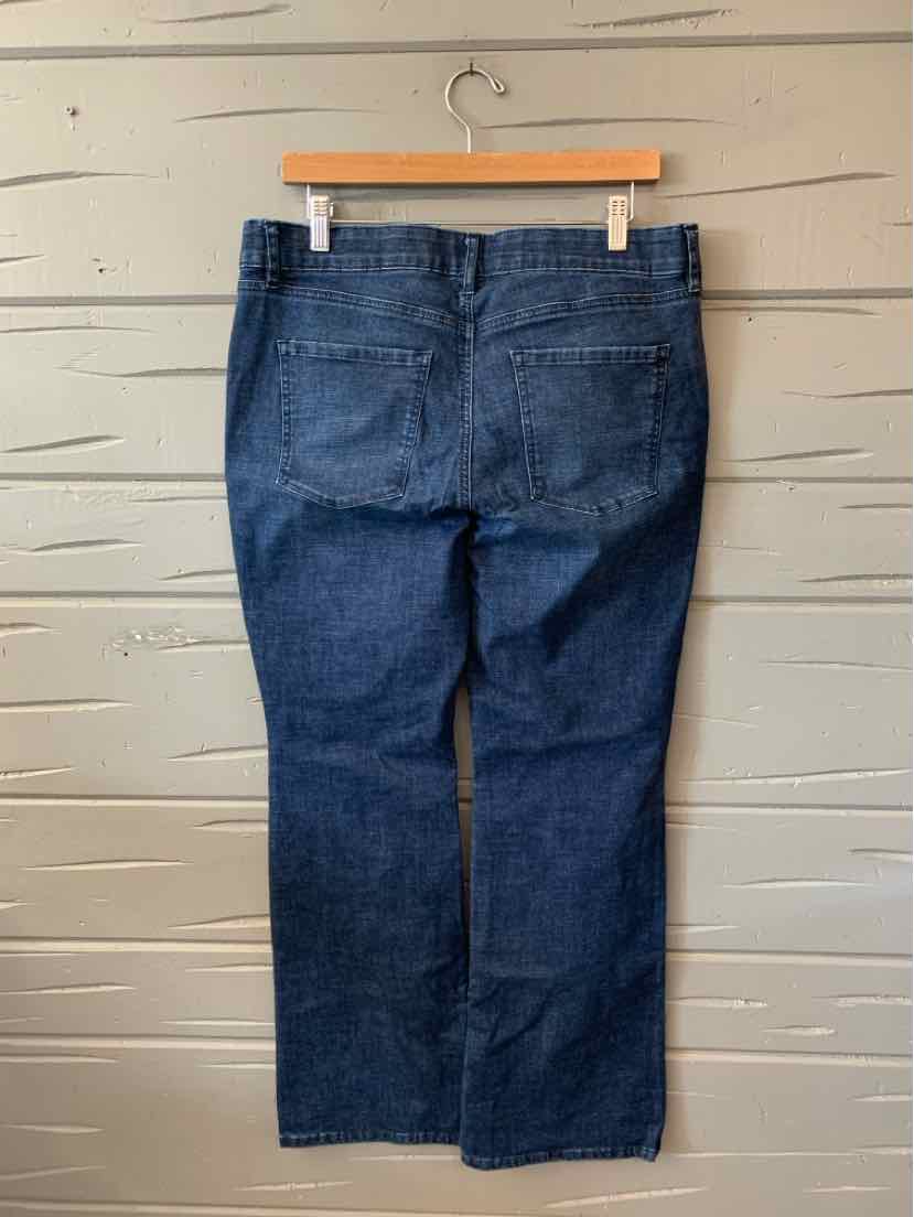 Dark blue denim jeans with a straight-leg cut, classic five-pocket style, and belt loops.