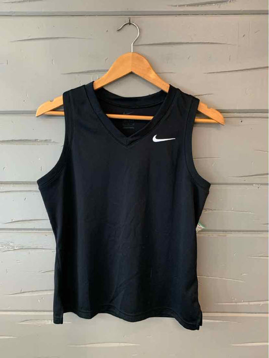 Black Nike sleeveless athletic tank top with white logo on chest, size small.