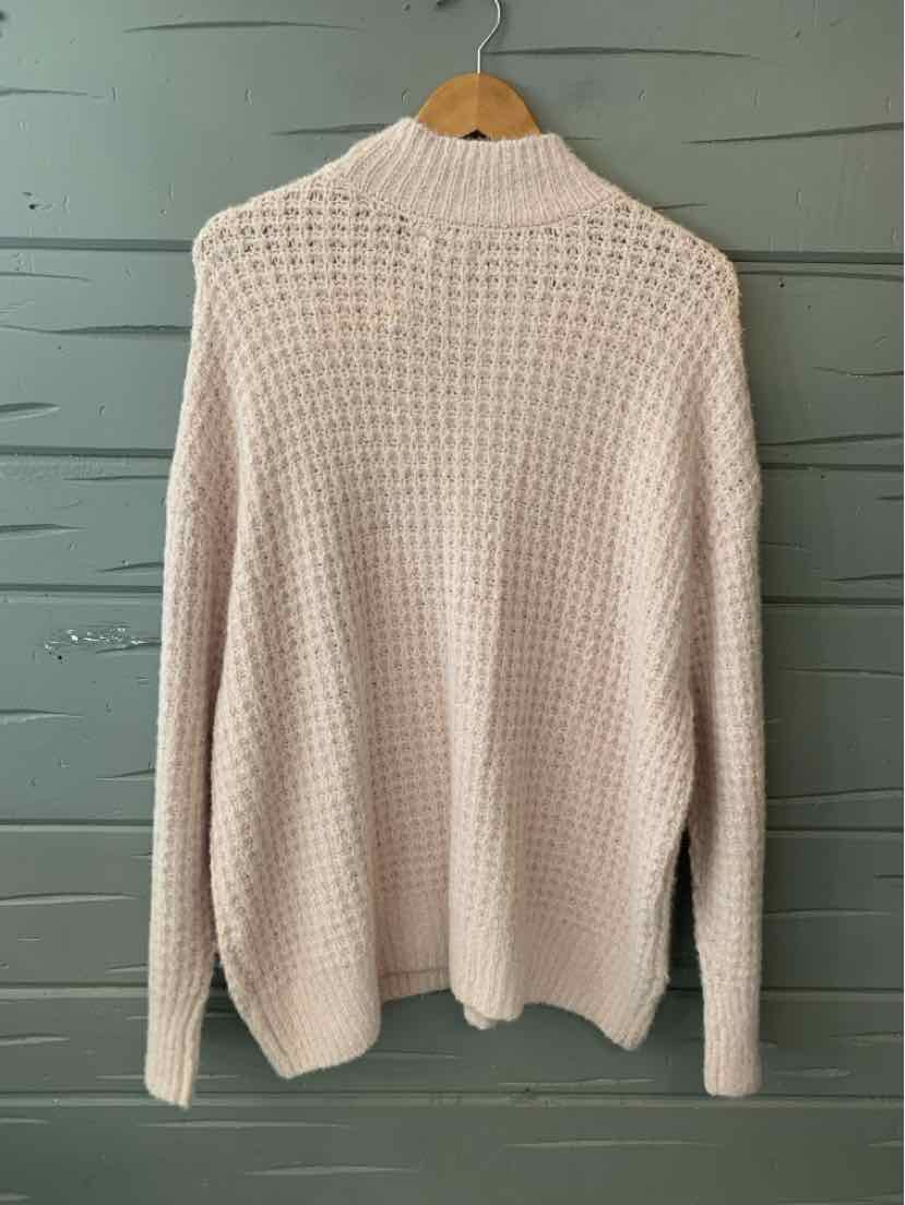 Cream-colored waffle knit sweater with long sleeves and a high neckline, XXL size.