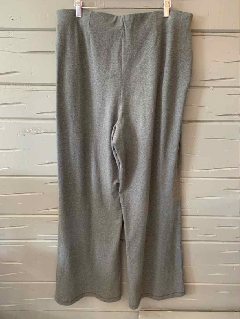 Gray wide-leg pants with a smooth texture and high waist, size large.