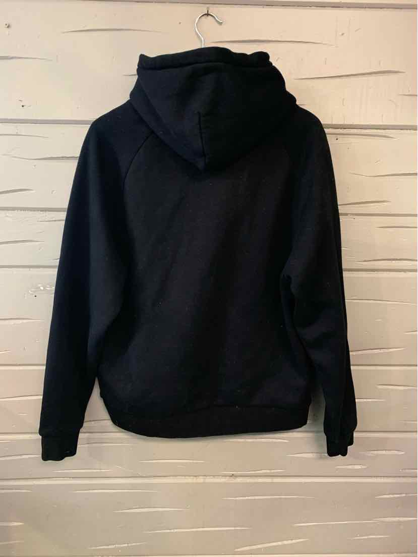 Black large hoodie with a solid color and a relaxed fit shown from the back.