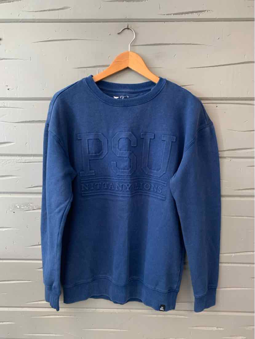 Navy blue crewneck sweatshirt with embossed "PSNY" logo and ribbed cuffs and hem.
