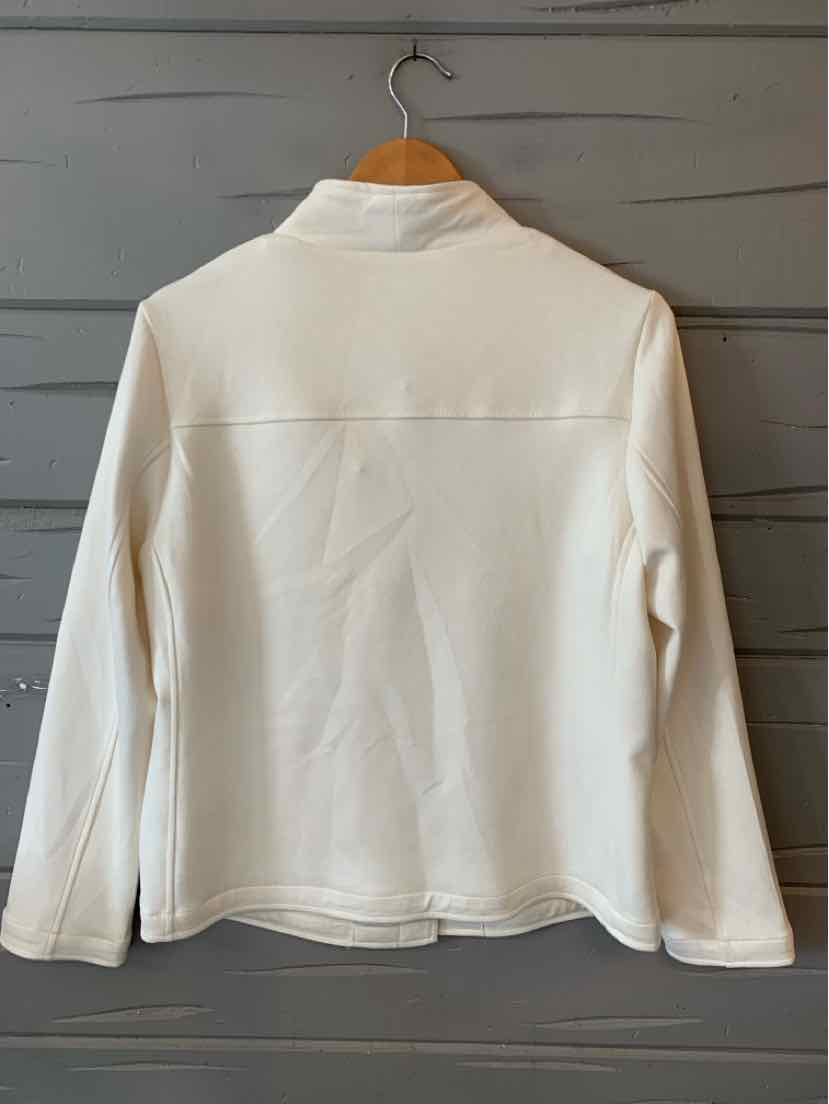 White suede long-sleeve jacket with a collar and medium fit, shown from the back.