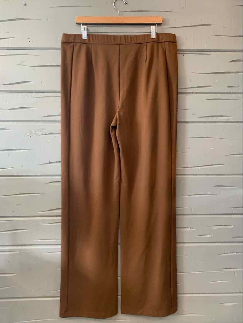 Brown wide-leg pants with elastic waistband, large tall size, smooth fabric.
