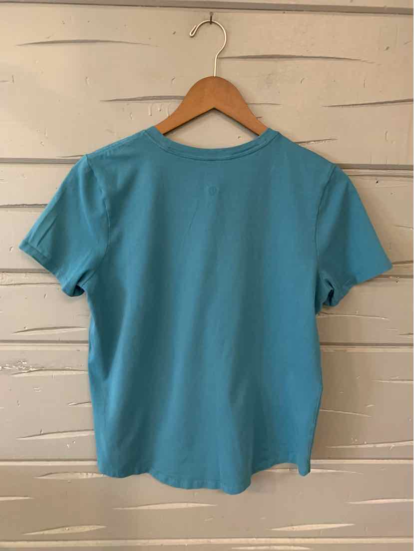 Teal short-sleeve fitted athletic tee with crew neck, smooth lightweight fabric.
