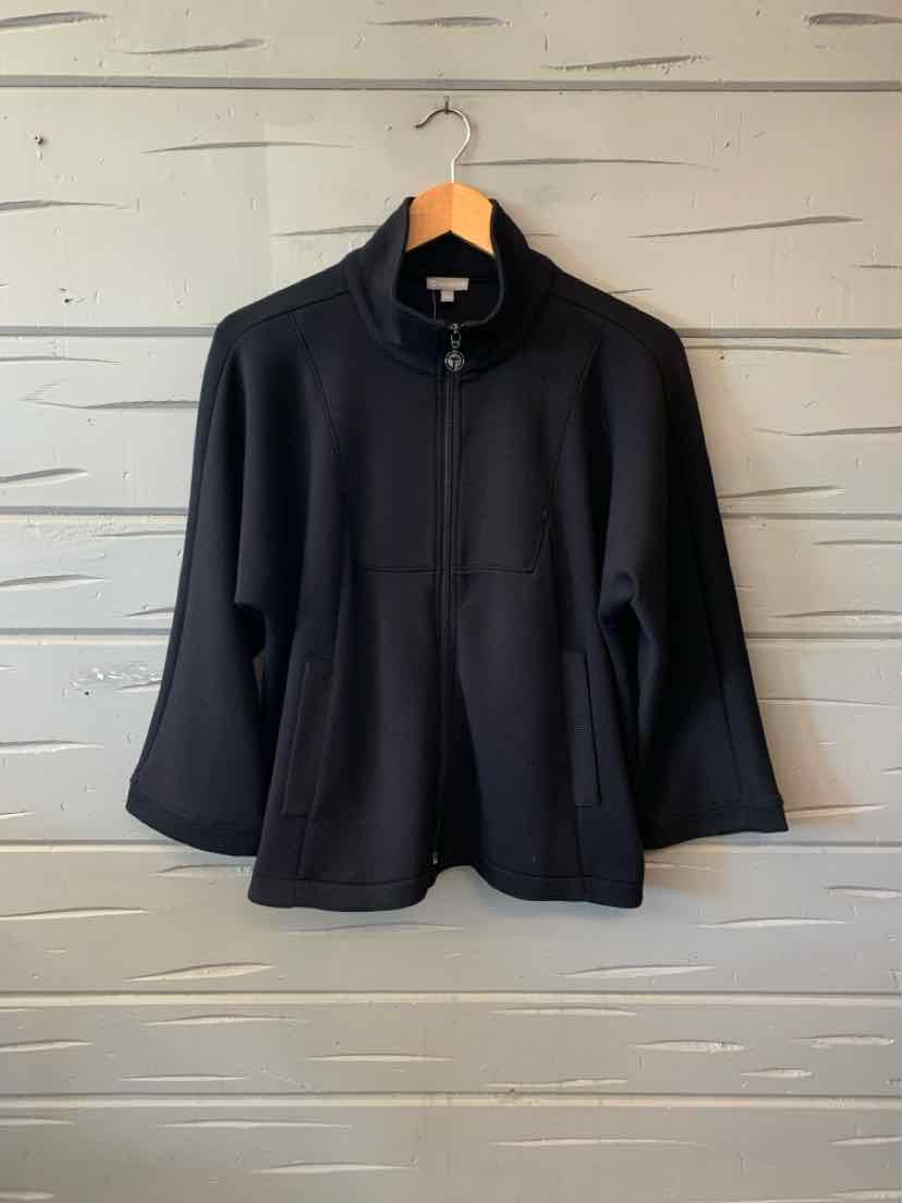 Black Talbots women’s jacket with a stand collar, front zipper, and long sleeves.