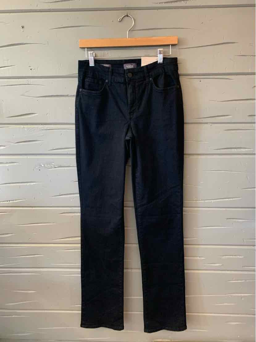 Black NYDJ women’s pants with a straight-leg cut, belt loops, and front pockets.