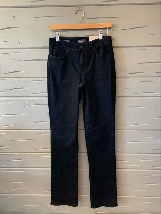 Black NYDJ women’s pants with a straight-leg cut, belt loops, and front pockets.