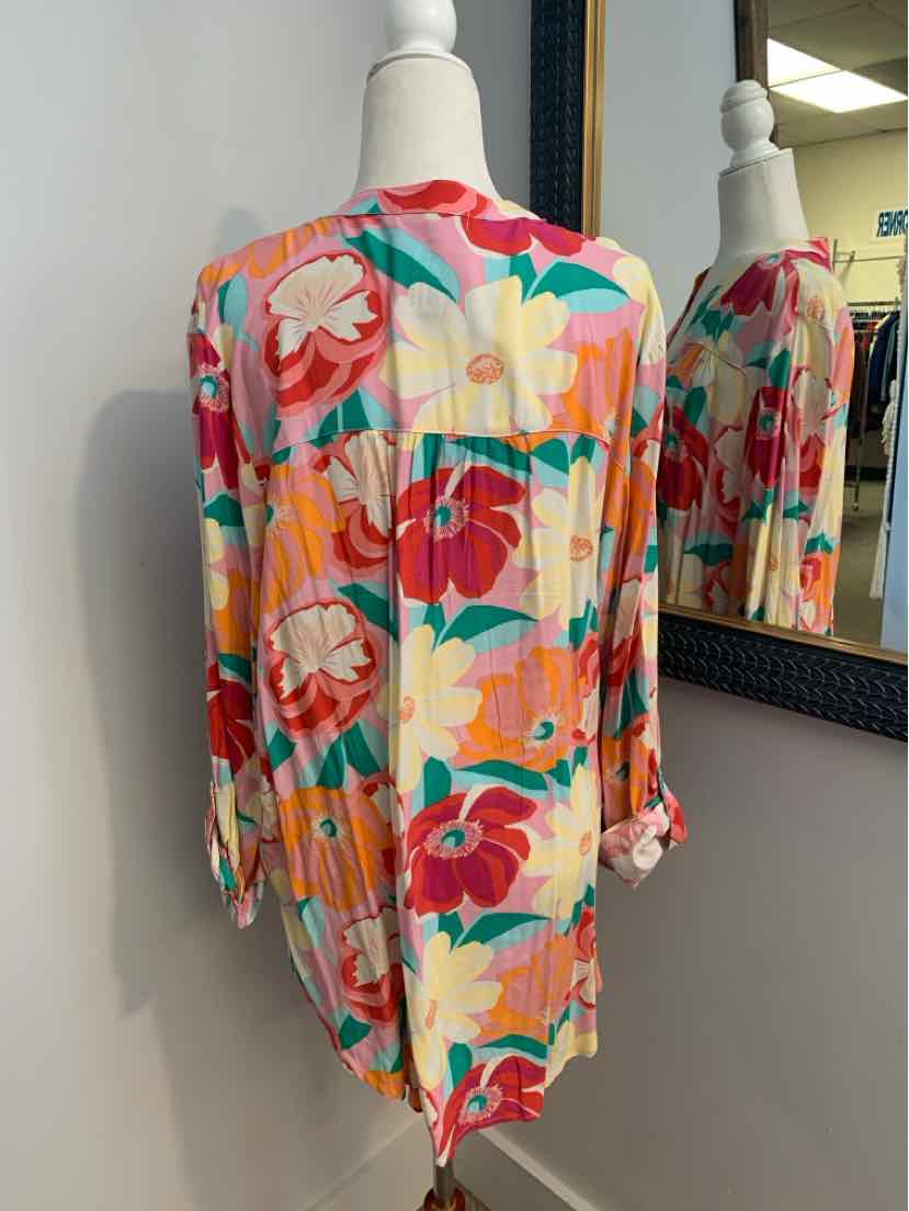 Colorful floral print blouse with long sleeves and relaxed fit in vibrant multi hues.