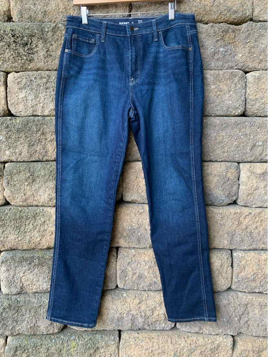 Dark blue denim jeans with a straight-leg cut and classic five-pocket design, size 12.